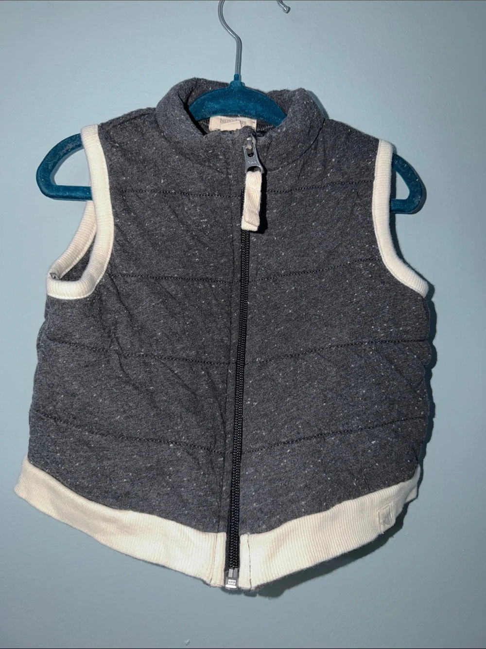 Burt’s Bees baby 12m Charcoal Quilted Sleeveless Vest with white Trim